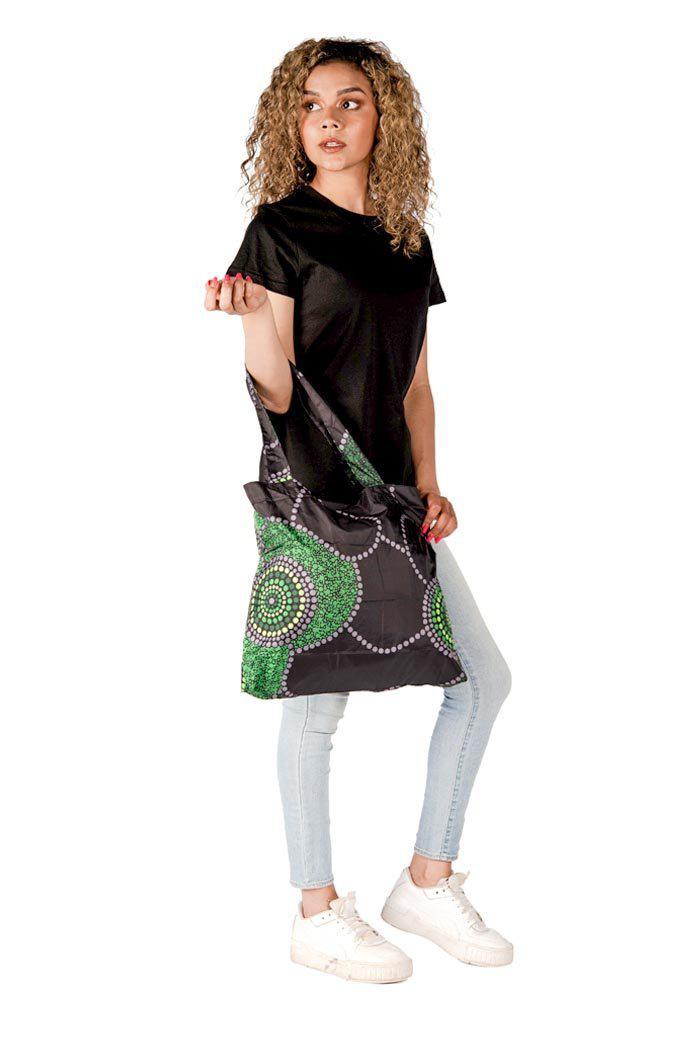 Aboriginal Art Australia-Community Unity Ivy Fold-Up Reusable Shopping Bag-Yarn Marketplace