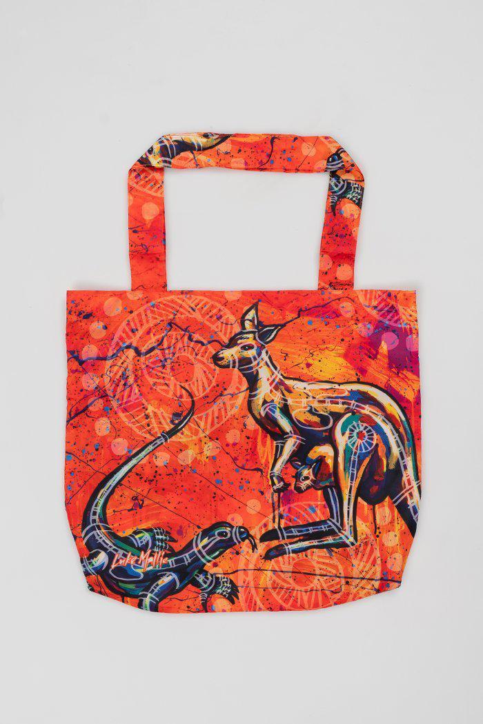 Aboriginal Art Australia-Kangaroo & Goanna Dreaming Fold-Up Reusable Shopping Bag-Yarn Marketplace