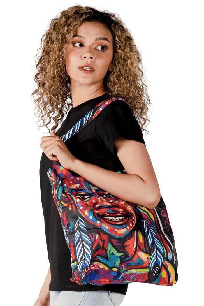 Aboriginal Art Australia-Nature Girl Spirit Fold-Up Reusable Shopping Bag-Yarn Marketplace