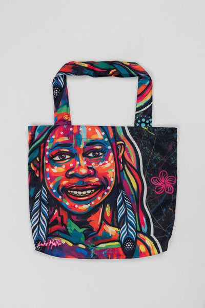 Aboriginal Art Australia-Nature Girl Spirit Fold-Up Reusable Shopping Bag-Yarn Marketplace