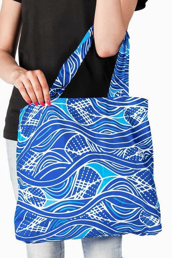 Aboriginal Art Australia-Ocean Song Fold-Up Reusable Shopping Bag-Yarn Marketplace