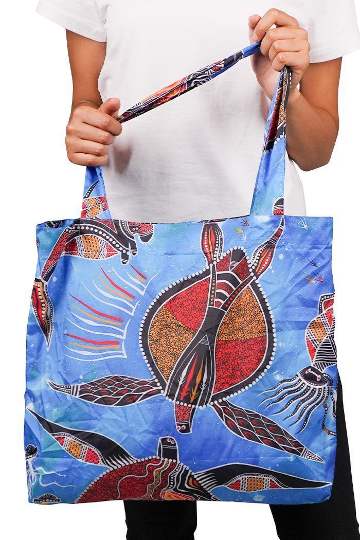 Aboriginal Art Australia-Turtle Fold-Up Reusable Shopping Bag-Yarn Marketplace