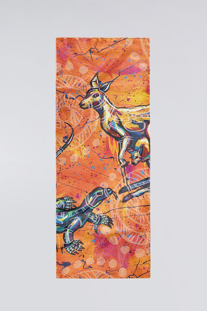 Aboriginal Art Scarves-Kangaroo & Goanna Dreaming Rectangle Chiffon Scarf-Yarn Marketplace