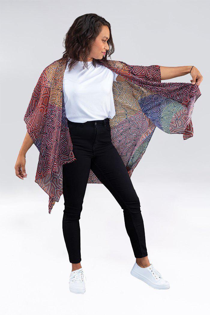 Aboriginal Art Designer Australia-Our Many Tribes Chiffon Shawl-Yarn Marketplace