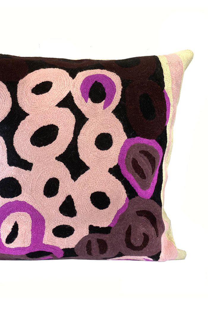 Aboriginal Art Home Decor-Brown Wool Cushion Cover (Pink/Purple) 40x40 cm-Yarn Marketplace