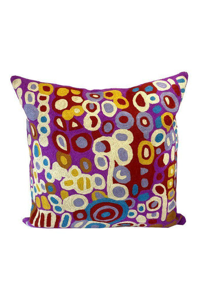 Aboriginal Art Home Decor-Brown Wool Cushion Cover (Purple/Red) 40x40 cm-Yarn Marketplace