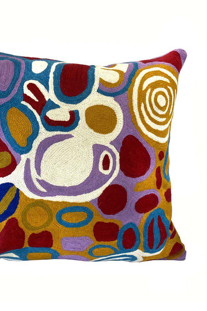 Aboriginal Art Home Decor-Brown Wool Cushion Cover (Yellow) 40x40 cm-Yarn Marketplace