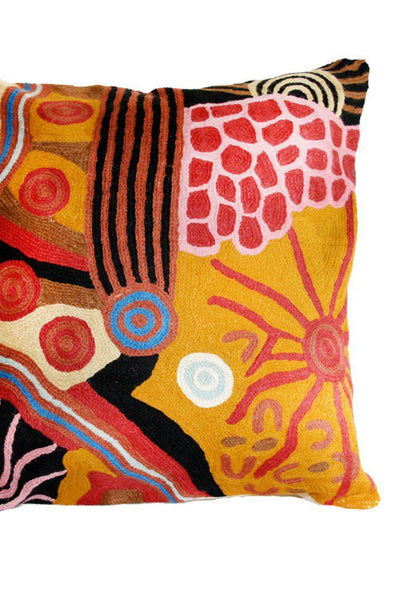 Aboriginal Art Home Decor-Marks Wool Cushion Cover (Yellow) 51x51 cm-Yarn Marketplace