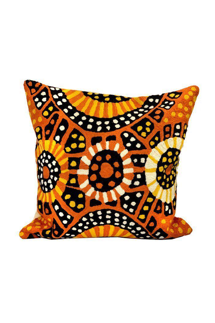 Aboriginal Art Home Decor-Puruntatameri Wool Cushion Cover (Orange/Yellow) 40x40 cm-Yarn Marketplace