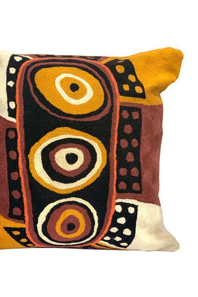 Aboriginal Art Home Decor-Puruntatameri Wool Cushion Cover (Yellow/Cream) 40x40 cm-Yarn Marketplace