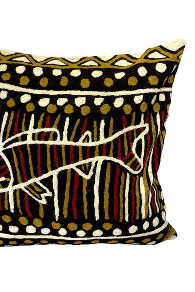 Aboriginal Art Home Decor-Tipuamuntumirri Wool Cushion Cover (Fish) 40x40 cm-Yarn Marketplace