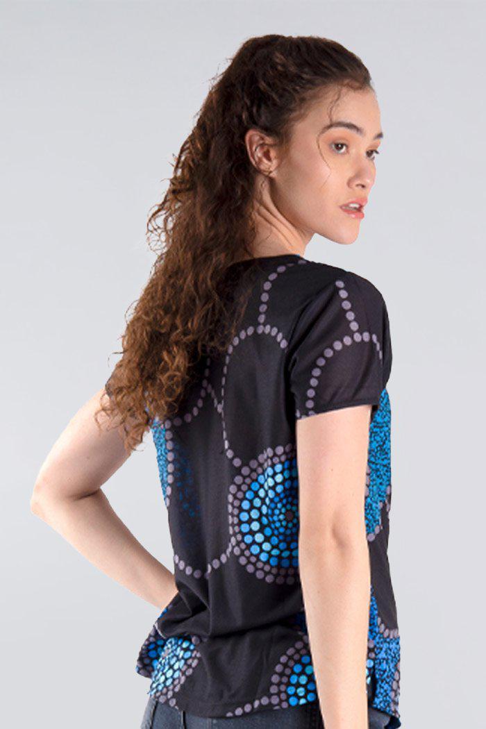 Aboriginal Art Clothing-Community Unity Azure Women's Fashion Top-Yarn Marketplace