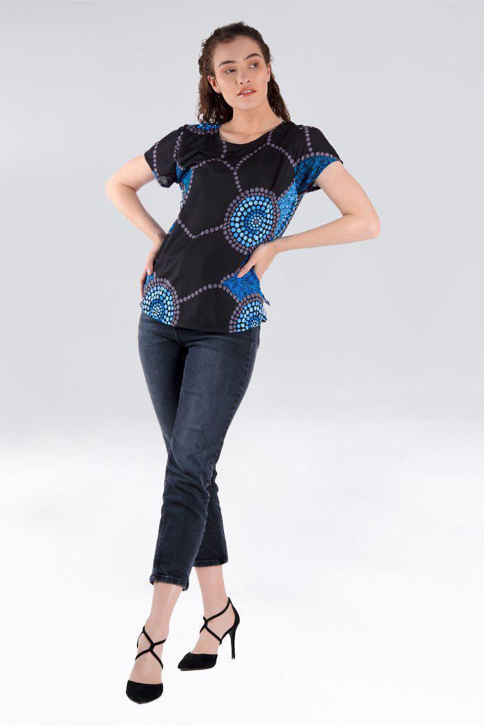 Aboriginal Art Clothing-Community Unity Azure Women's Fashion Top-Yarn Marketplace