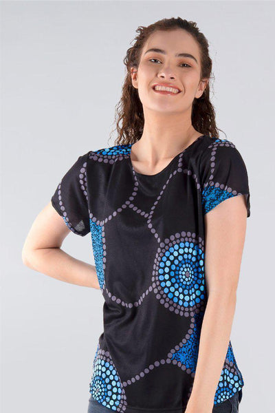 Aboriginal Art Clothing-Community Unity Azure Women's Fashion Top-Yarn Marketplace