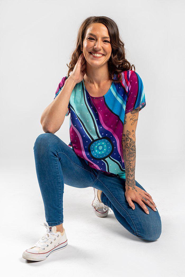 Aboriginal Art Clothing-Jara Yaganya Women's Fashion Top-Yarn Marketplace