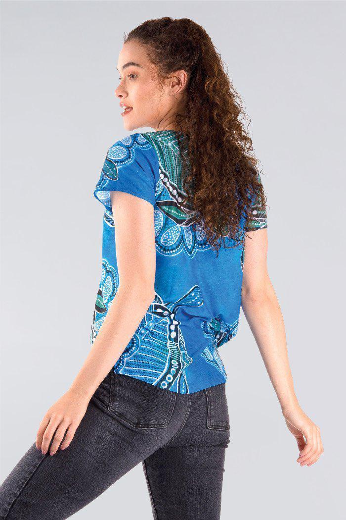 Aboriginal Art Clothing-Ocean Turtles Women's Fashion Top-Yarn Marketplace