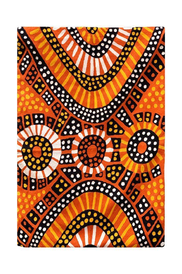 Aboriginal Art Au Online-Puruntatameri Wool Floor Rug Orange 2x3ft (61x91cm)-Yarn Marketplace