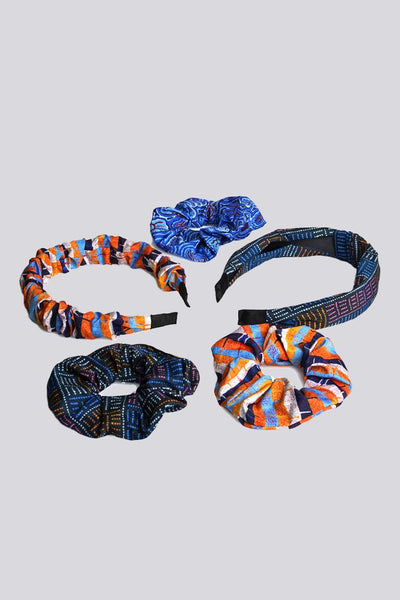 Aboriginal Art Headwear-Warlu Hair Set - Orange & Blue-Yarn Marketplace