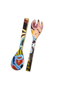 Aboriginal Art Kitchen Warehouse-Brown Salad Server Wooden Pink & Blue - 270mm-Yarn Marketplace