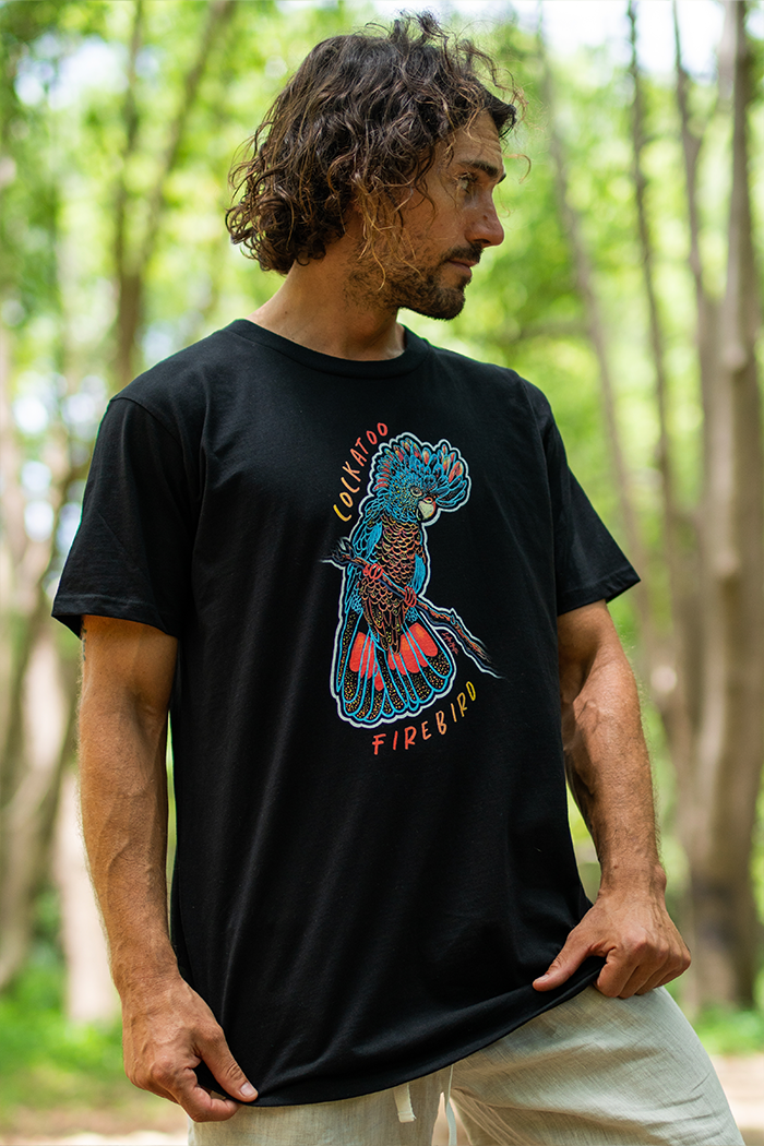 Cockatoo Firebird Black Cotton Crew Neck Unisex T-Shirt