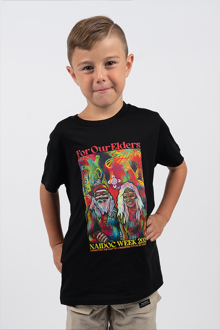 Connecting The Past To A Brighter Future NAIDOC WEEK 2023 Black Cotton Crew Neck Kids T-Shirt