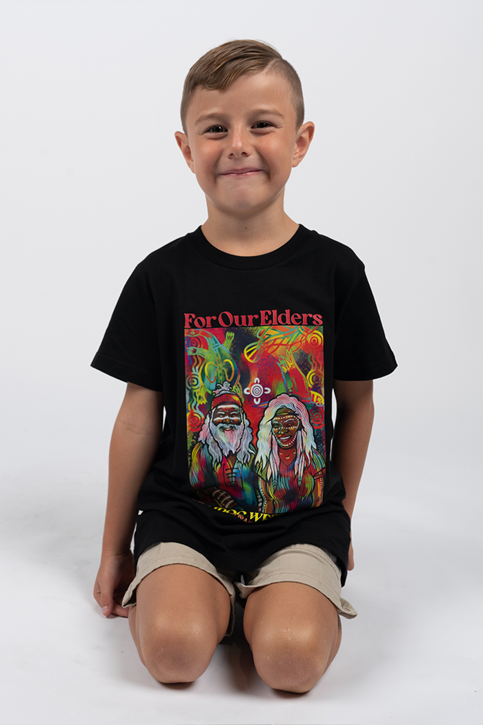 Connecting The Past To A Brighter Future NAIDOC WEEK 2023 Black Cotton Crew Neck Kids T-Shirt