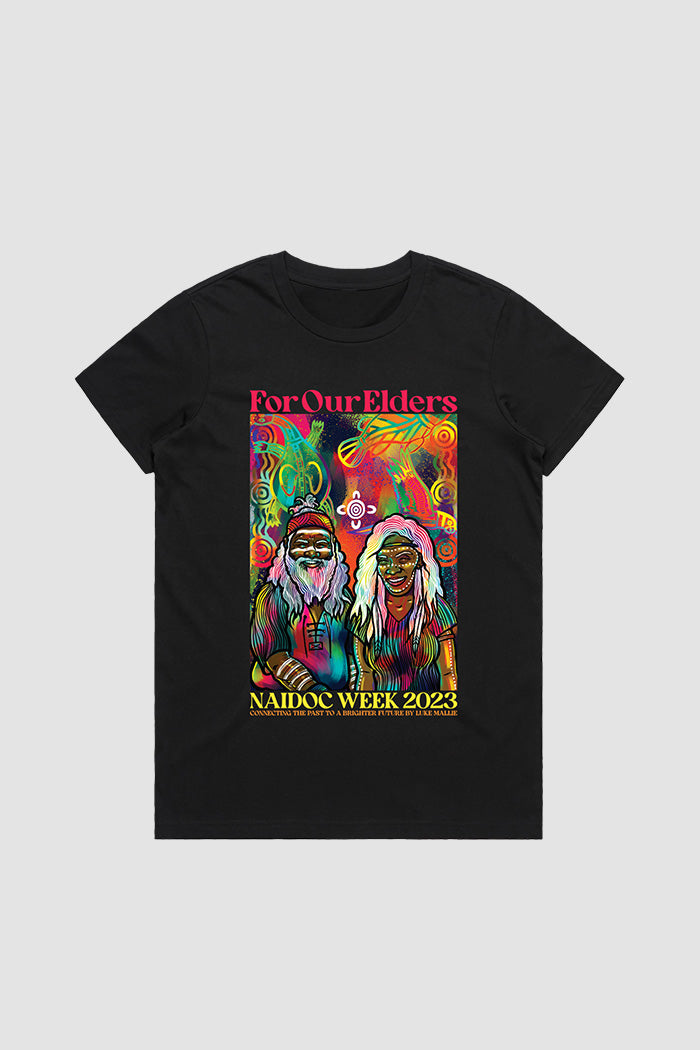 Connecting The Past To A Brighter Future NAIDOC WEEK 2023 Black Cotton Crew Neck Women's T-Shirt