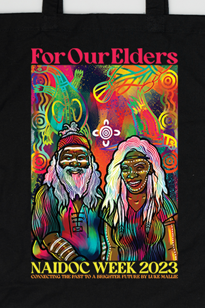 Connecting The Past To A Brighter Future NAIDOC WEEK 2023 Black Cotton Tote Bag