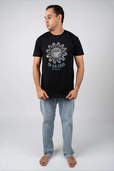 Connection Through Generations (Blue) NAIDOC WEEK 2023 Black Cotton Crew Neck Unisex T-Shirt