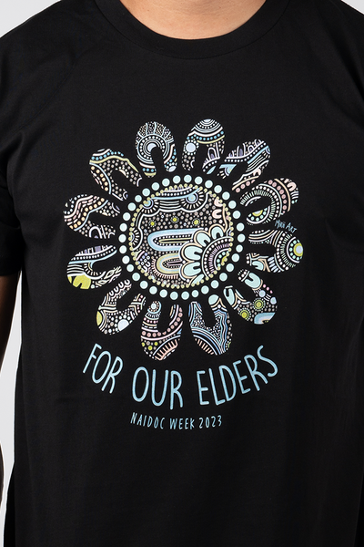 Connection Through Generations (Blue) NAIDOC WEEK 2023 Black Cotton Crew Neck Unisex T-Shirt