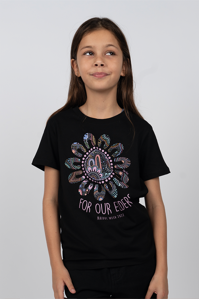 Connection Through Generations (Purple) NAIDOC WEEK 2023 Black Cotton Crew Neck Kids T-Shirt