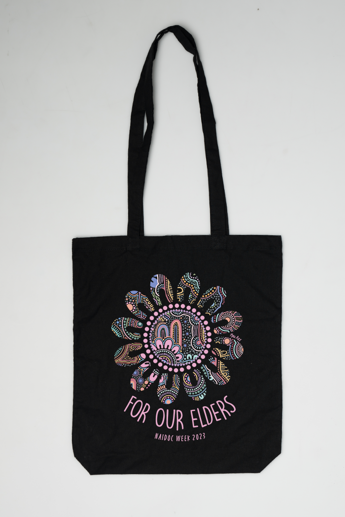 Connection Through Generations (Purple) NAIDOC WEEK 2023 Black Cotton Tote Bag