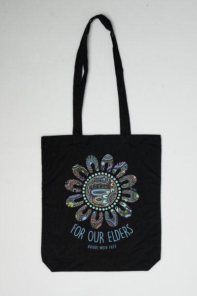 Connection Through Generations (Blue) NAIDOC WEEK 2023 Black Cotton Tote Bag