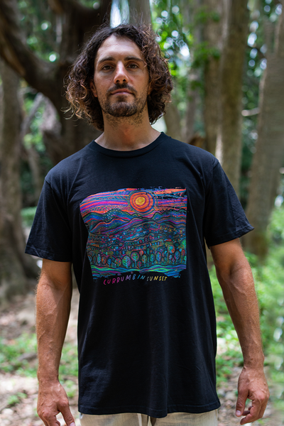 Currumbin Sunset Black Cotton Crew Neck Unisex T-Shirt