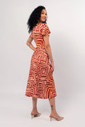 Aboriginal Art Clothing-Fringe-rush Women's Ruched Waist Midi Dress-Yarn Marketplace