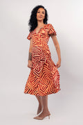 Aboriginal Art Clothing-Fringe-rush Women's Ruched Waist Midi Dress-Yarn Marketplace