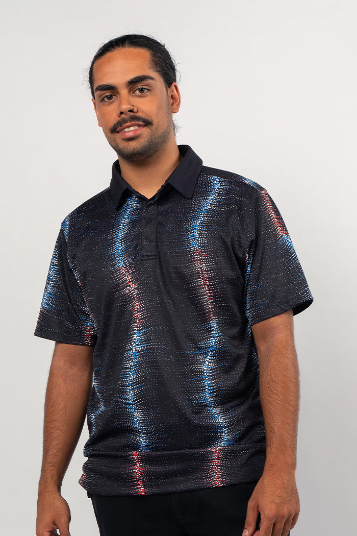 Aboriginal Art Clothing-Wanakiji Jukurrpa UPF 50 Bamboo Unisex Polo Shirt-Yarn Marketplace