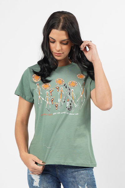 Walking Together Sage Cotton Crew Neck Women's T-Shirt