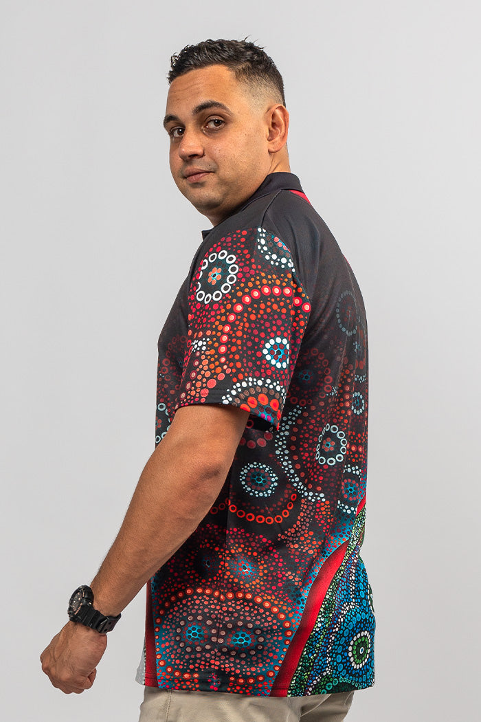 Aboriginal Art Clothing-Salt Meets Earth UPF 50 Unisex Polo Shirt-Yarn Marketplace