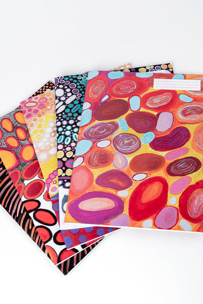 Aboriginal Art Office Supplies Stationery-Mornington Island 5 Piece A4 Ruled Exercise Book 46 Page Set-Yarn Marketplace