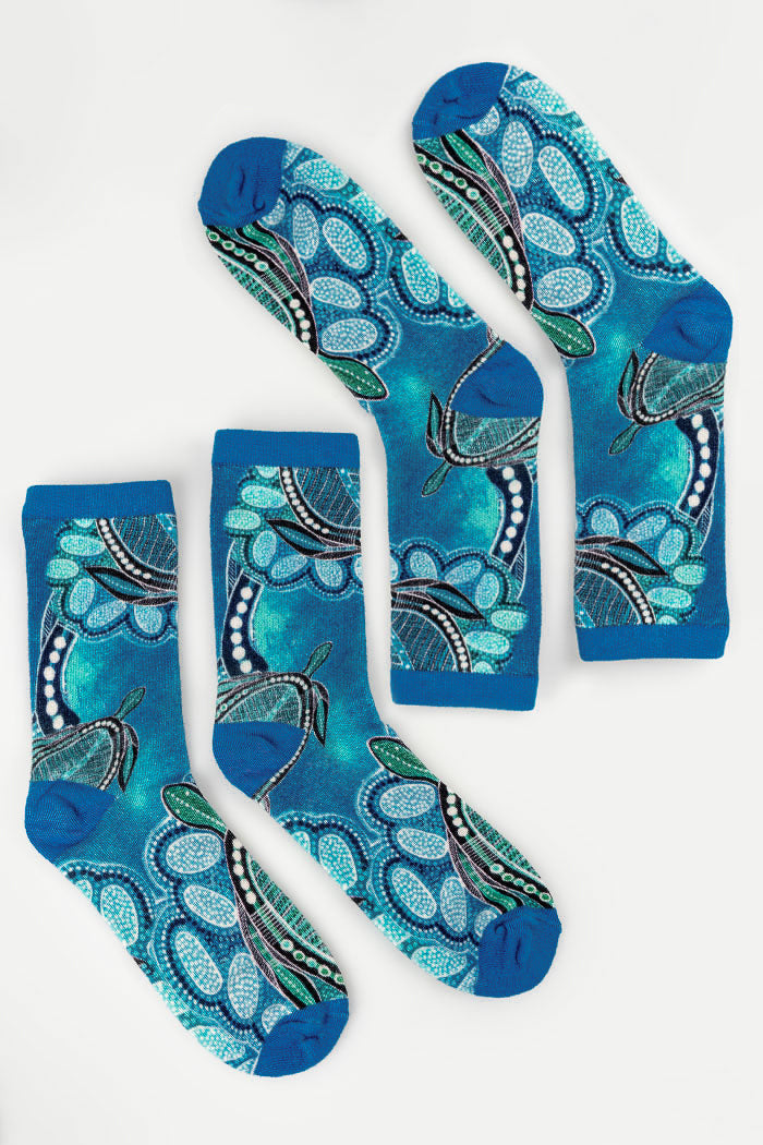 Ocean Turtles Cotton Crew Socks Twin Pack