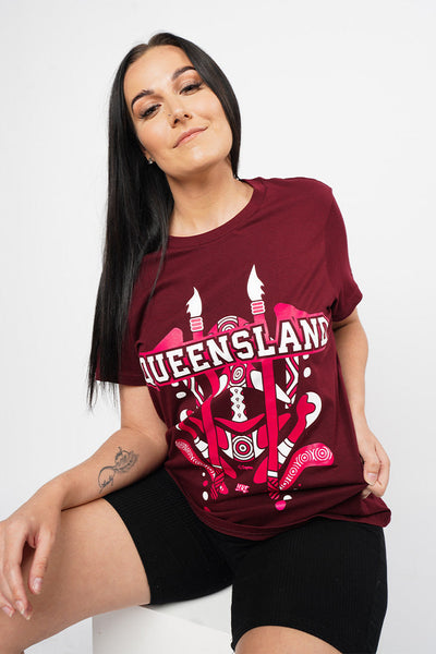 QLD Tribute Burgundy Cotton Crew Neck Women's T-Shirt