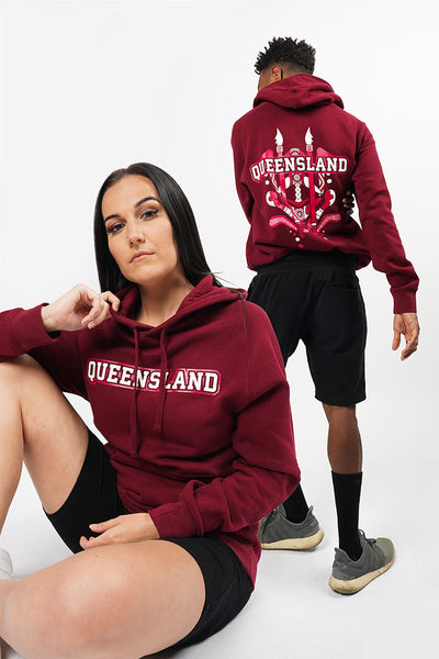 QLD Tribute Burgundy Premium Cotton Blend Unisex Hoodie