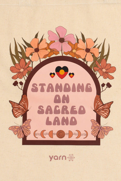 Sacred Land Long Handle Natural Cotton Tote Bag