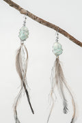 Dha Ngui "Earth Emu" Feathered Amazonite Net Bound Earrings