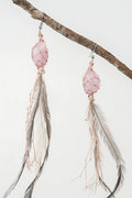 Dha Ngui "Earth Emu" Feathered Rose Quartz Net Bound Earrings