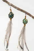 Dha Ngui "Earth Emu" Feathered Bloodstone Net Bound Earrings