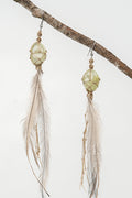 Dha Ngui "Earth Emu" Feathered Prehnite Net Bound Earrings