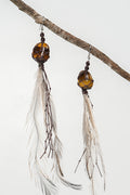 Dha Ngui "Earth Emu" Feathered Tiger's Eye Net Bound Earrings