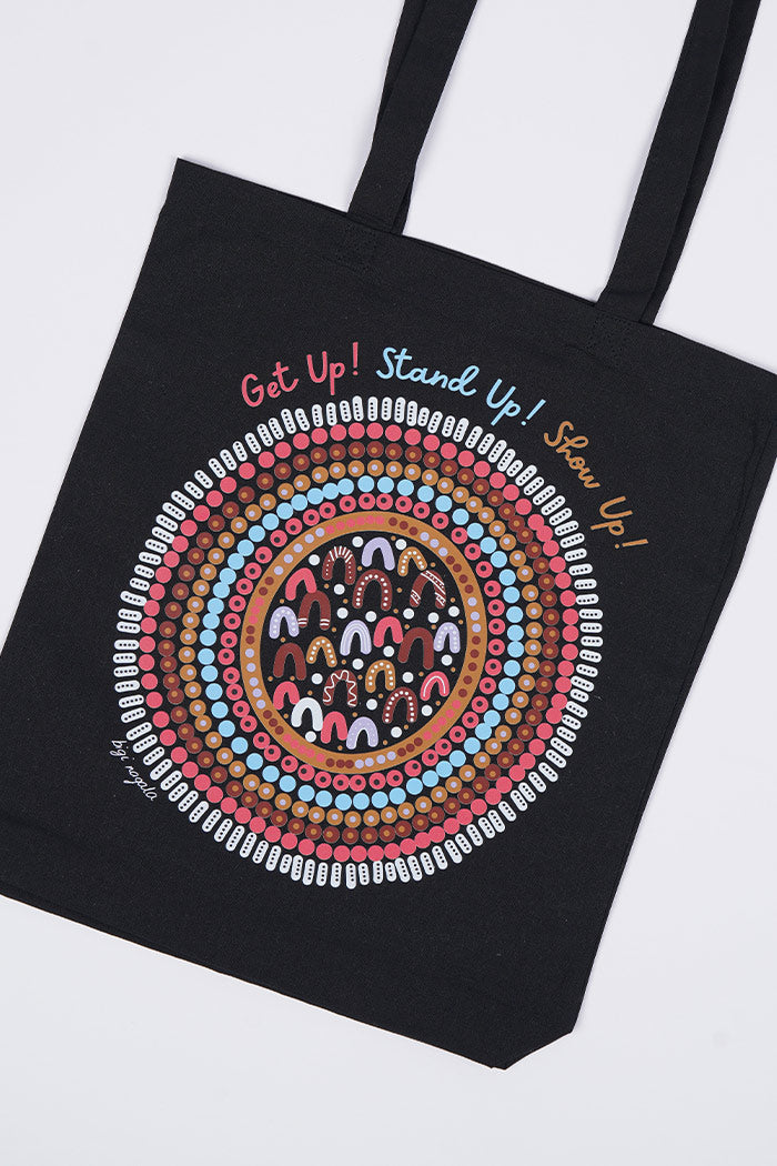 The Time Is Now Long Handle Black Cotton Tote Bag